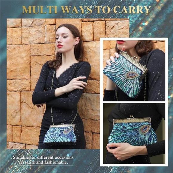 Beaded Sequin Peacock Clutch Bags 02 - Picture 3 of 6